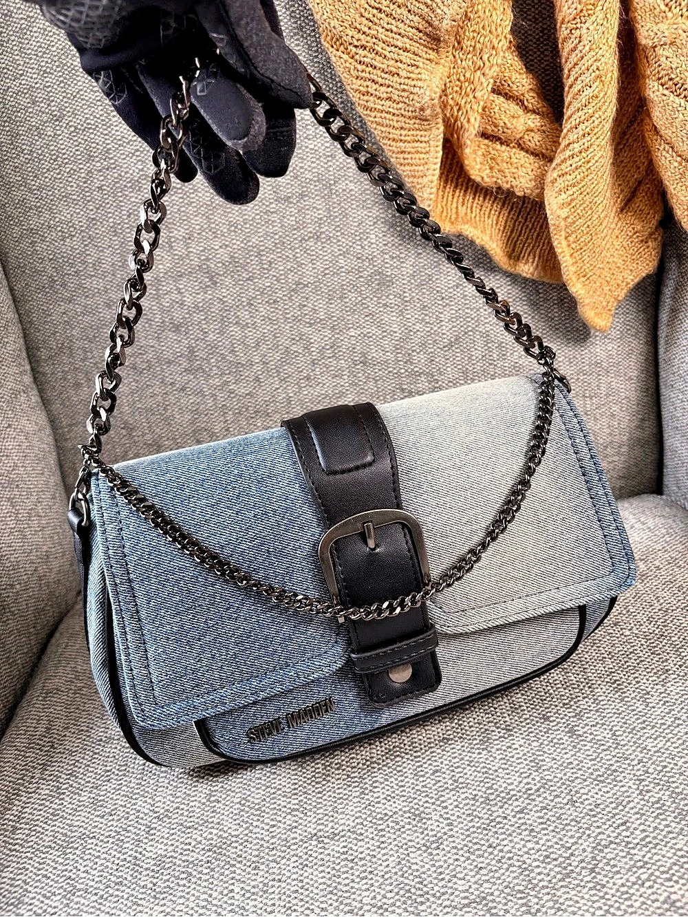 Steve Madden BTORRID Denim Shoulder Bag Blue & Gray